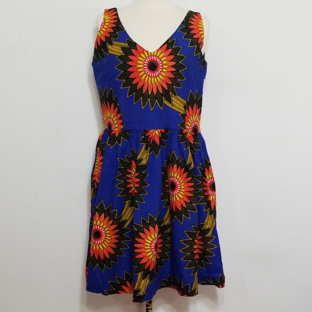 African Sunflower Floral Fit & Flare Dress Medium